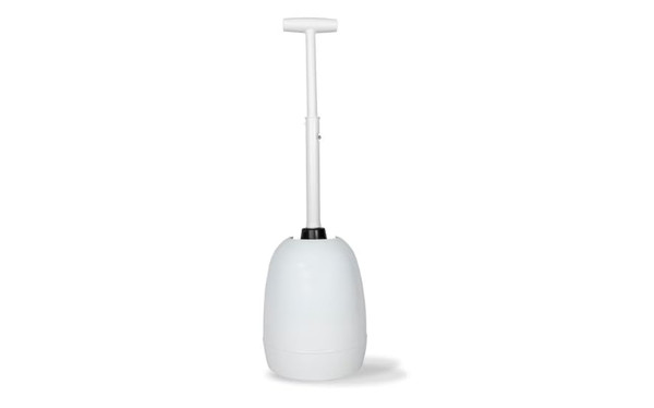 High-Efficiency Toilet Plunger with Storage Caddy, 14-inch T-Handle, 6-inch White Rubber Head
