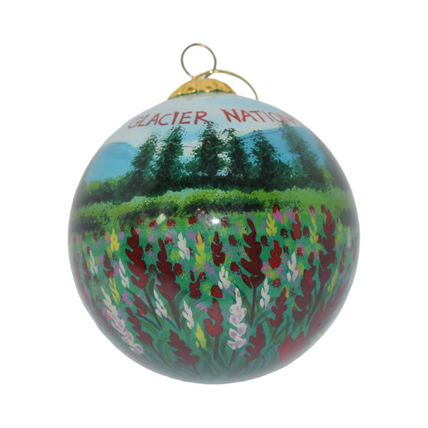Art Studio Company - Hand Painted Christmas Ornament, Blown Glass, Hanging Tree Ornament, Holiday Decor, Indian Paintbrush Flowers Glacier National Park