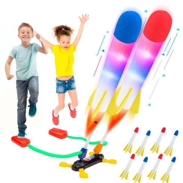 BananMelonBM Rocket Launcher for Kids, Outdoor Duel Game Foam Jump Rocket Launcher Toy with 8 Flashing Foam Rockets for 5, 6, 7, 8 Ages Boys or Girls Birthday Toy & STEM Gifts