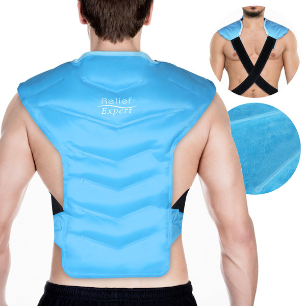 Relief Expert Large Back and Shoulder Ice Pack Wrap – Reusable Gel Cold Pack with Dual-Sided Fabric and Adjustable Straps, Soft Plush Lining for Upper Back Cold Therapy and Post-Workout Recovery