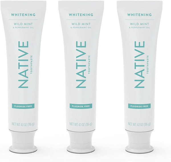 Native Toothpaste Made from Naturally-Derived Cleaners and Simple Ingredients That Safely Whitens Teeth, 4.1 oz, Wild Mint Fluoride Free - 3 Count