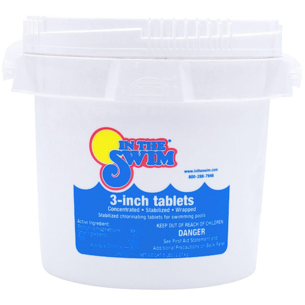 In The Swim 3 Inch Stabilized Chlorine Tablets for Sanitizing Swimming Pools - Individually Wrapped, Slow Dissolving - 90% Available Chlorine - Tri-Chlor - 5 Pounds In The Swim 3 Inch Stabilized Chlorine Tablets for Sanitizing Swimming Pools - Individually Wrapped, Slow Dissolving - 90% Available Chlorine - Tri-Chlor - 5 Pounds