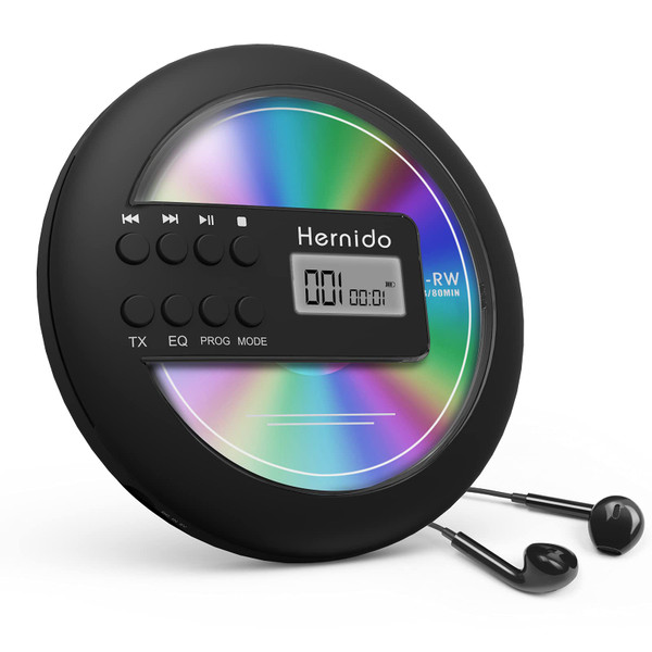 Rechargeable Portable CD Player for Car, Hernido Discman with FM Transmitter, 20 Hours Playtime Personal Compact Disc CD Player, USB MP3 Player with Headphones, Anti-Skip & Resume Playback