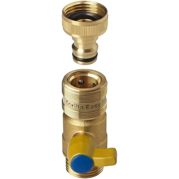 GORILLA EASY CONNECT Garden Hose Quick Connect Fittings with Ball Valve. ¾ Inch GHT Solid Brass. GORILLA EASY CONNECT Garden Hose Quick Connect Fittings with Ball Valve. ¾ Inch GHT Solid Brass.