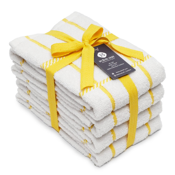 Mellow Buff 100% Cotton Terry Dish Towels, 4 Pack Checks, 16 x26 Inches, Super Soft and Absorbent Kitchen Towels, Perfect for Kitchen Cleaning and Dish Washing | Yellow