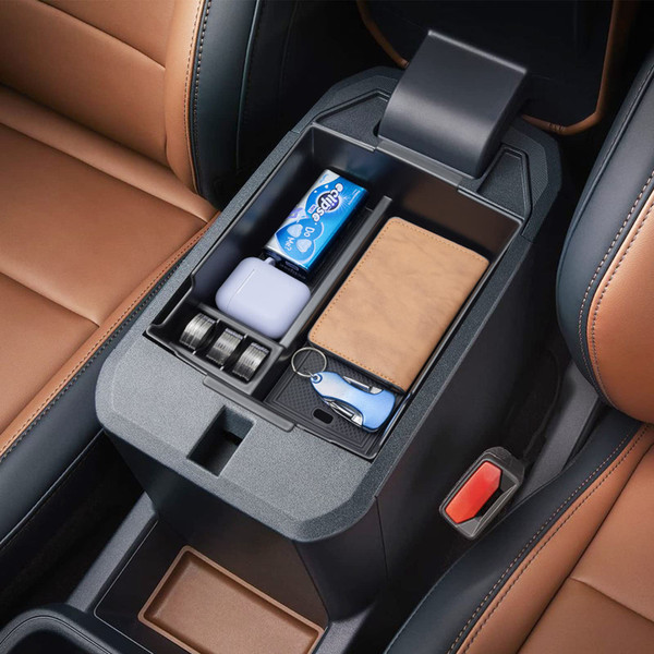 TOPINSTALL Center Console Tray Compatible with 2022-2026 Ford Maverick Accessories, XL XLT Lariat Lobo Tremor Pickup Truck Organizer Armrest Box Coin Container-Black