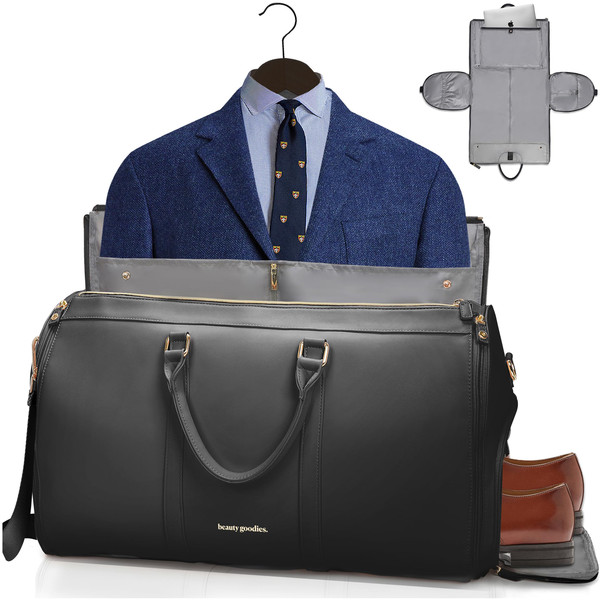 GOODIES LAB Convertible Black Garment Duffel Bag for Travel, Duffle for Men, Garment Bags for Mens Suit and for Women, Carry On Bag for Suits, Airplane Travel and Overnight Bag. Classic Elegance !