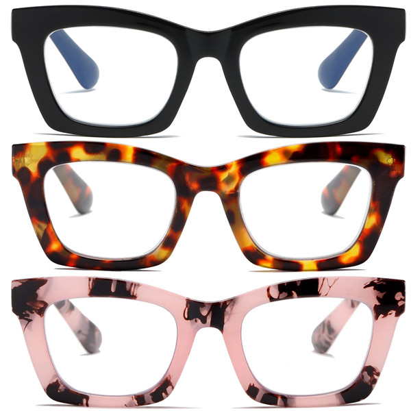 FSRTEP Oprah Style Readers for Women - 3 Pack Stylis Style Reading Glasses with Blue Light Blocking and Spring Hinge +2.0