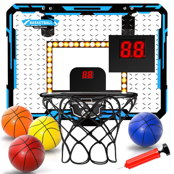 Doloowee Mini Basketball Hoop for Kids, Basketball Hoop Indoor with Lighted Electronic Scoreboard & 4 Balls, Basketball Toys for 3 4 5 6 7 8 9 10 11 12 Year Old Boys
