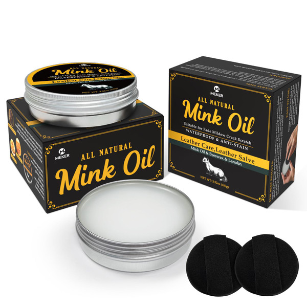 MEKER Mink Oil for Leather Boots, Leather Conditioner and Cleaner 3.52oz-All-Natural Waterproof Soften and Restore Shoes(2 Pack)
