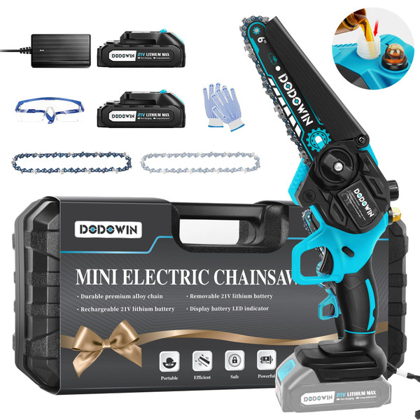 DODOWIN 6” Cordless Mini Chainsaw Kit with 2 Batteries & Charger – Gifts for Men Him, Practical Gift for Husband & Boyfriend, Lightweight Handheld Electric Chainsaw for Garden & DIY