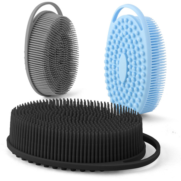 Silicone Body Scrubber Loofah Exfoliating Body Scrubber Bath Brush,Set of 3 Soft Body Scrubber Upgrade Shower Body Bath Scrubber Rich Lather Easy to Clean Suitable for Women Men-Black Blue Grey