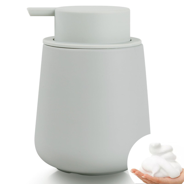 Bosilunlife Foaming Soap Dispenser - Beige Grey Ceramic Soap Dispenser Foam Pump 12oz Refillable Liquid Hand Wash Dispenser for Bathroom Dish Soap Bottle Pump for Kitchen (Rubber Paint)