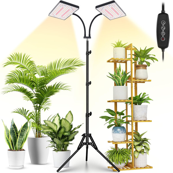 LBW Latest Grow Light for Indoor Plants, 428 LED Dual-Head Full Spectrum Standing Plant Light, Floor Grow Lamp with 3/6/12H Timer, 6 Brightness Levels, 3 Switch Modes, 75" Adjustable Tripod Stand LBW Latest Grow Light for Indoor Plants, 428 LED Dual-Head Full Spectrum Standing Plant Light, Floor Grow Lamp with 3/6/12H Timer, 6 Brightness Levels, 3 Switch Modes, 75" Adjustable Tripod Stand