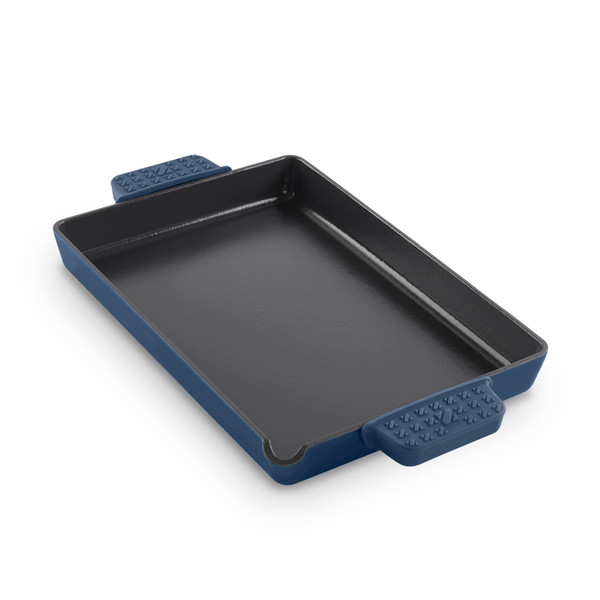DASH Zakarian by Dash 9"x13" Nonstick Cast Iron Pan with Pour Spout and Removable Silicone Grips for Searing, Baking, Broiling, Grilling and more - Blue DASH Zakarian by Dash 9"x13" Nonstick Cast Iron Pan with Pour Spout and Removable Silicone Grips for Searing, Baking, Broiling, Grilling and more - Blue