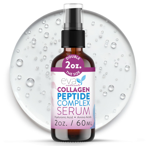 Eva Naturals Multi Peptide Face Serum – Anti Aging Collagen Peptides for Plump & Firm Skin Elasticity, Wrinkle & Fine Line Renewal, Fragrance Free Firming Facial Skincare - 2 oz