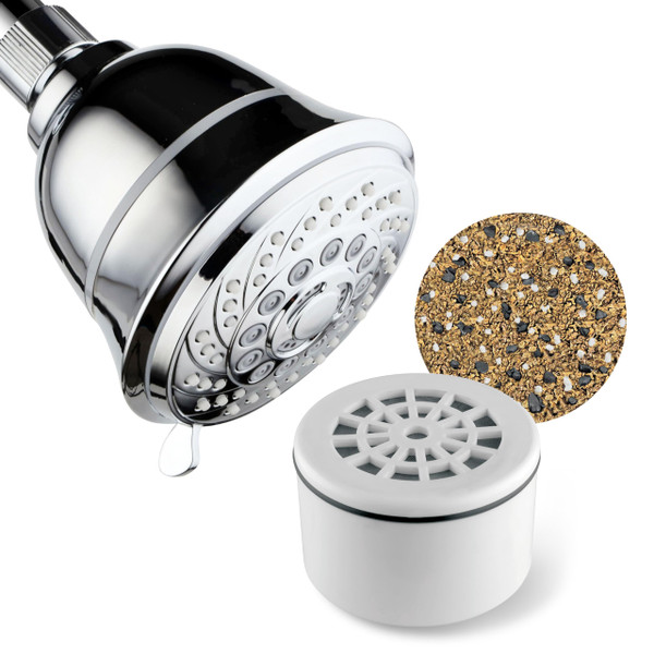 Hotel Spa AquaCare Filtered Shower Head Large 4 Inch Chrome Face 6 Setting Showerhead with Enriched KDF Shower Filter Cartridge Inside