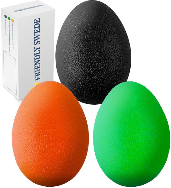 The Friendly Swede Stress Balls for Adults — 3 Squeeze Balls for Hand Therapy, Stress Relief & Hand Strength - Exercise for Grip Strength with 3 Resistance Levels - Egg-Shaped & Skin-Safe