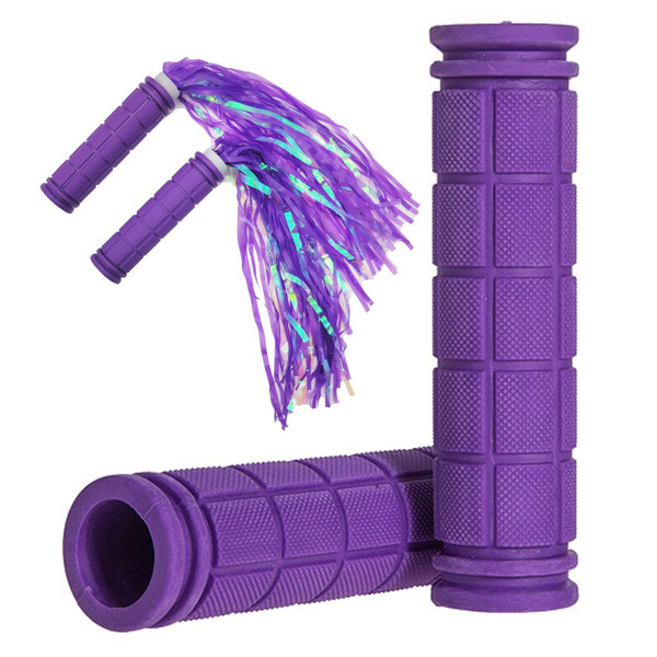 Non-Slip Bicycle Handlebar Grips with Tassel Streamers for Girls, Boys & Kids - Purple & Streamers, Compatible with Mountain Bike, Scooters, Road Bike, BMX, MTB Non-Slip Bicycle Handlebar Grips with Tassel Streamers for Girls, Boys & Kids - Purple & Streamers, Compatible with Mountain Bike, Scooters, Road Bike, BMX, MTB