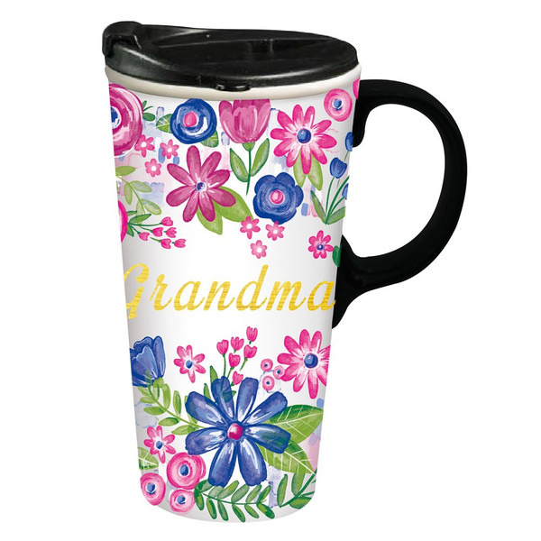 Cypress Home Grandma Ceramic Latte Travel Cup With Matallic Accents 17 oz