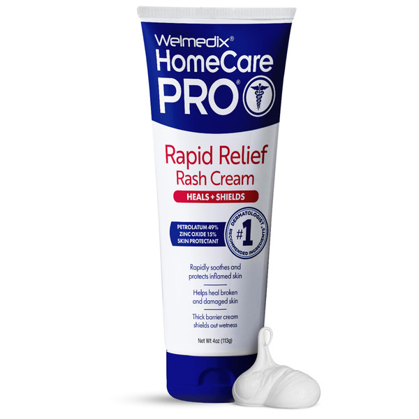Welmedix HomeCare PRO Rapid Relief Adult Diaper Rash Cream – Extra Thick, Moisturizing Barrier Cream for Incontinence and Healing/Zinc Oxide (4oz Tube)