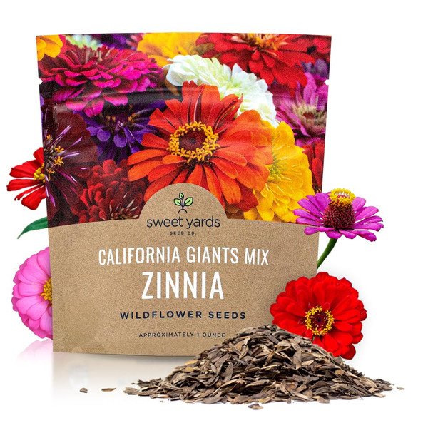 Zinnia Seeds - California Giants Mix - Large 1 Ounce Packet - 3,000 Flower Seeds - Mixed Colors and Large Blooms Zinnia Seeds - California Giants Mix - Large 1 Ounce Packet - 3,000 Flower Seeds - Mixed Colors and Large Blooms