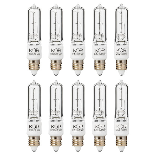 KOR (Pack of 10) Q75CL/MC - 75 Watt JD T4 E11 Mini Candelabra Base 120V Clear Light Bulbs
