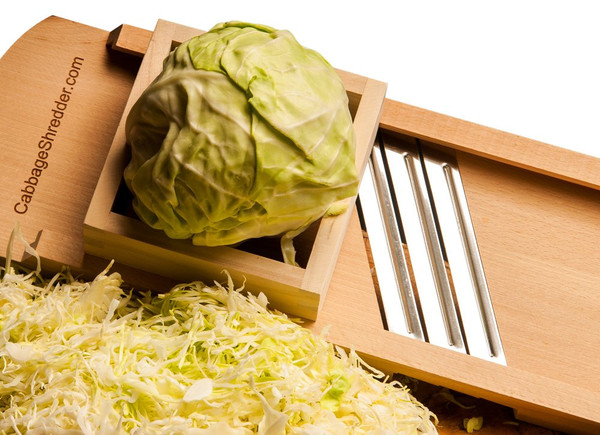 Wooden Cabbage Shredder, Mandoline Slicer for Sauerkraut, Coleslaw. Finger Protection Box, Cut Resistant Glove. Pre-Oiled. Made in Poland!