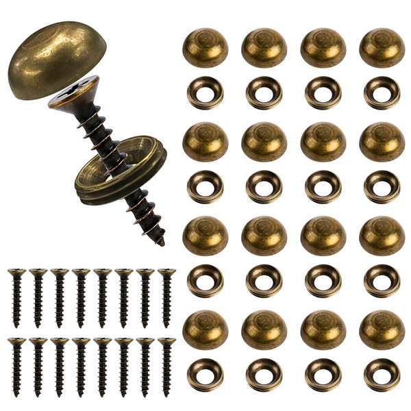 Brass Decorative Screws with Caps, 16 Pcs Wood Screws for Cabinet Doors, Windows & Mirrors (15mm)