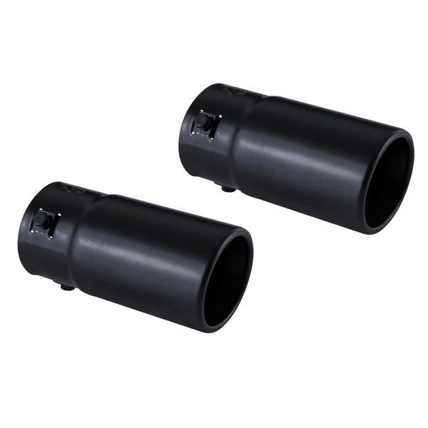 Pack of 2 Black Exhaust tip - Fit 1.75 to 2.5 Inch Exhaust Tail Pipe Diameter- Black Coated Stainless Steel - Car Muffler Tips