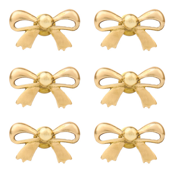 Indian Shelf Solid Brass Gold Bow Drawer Knobs (6 Pack) - Premium Coquette Dresser Pulls for Nursery & Cabinets - Secure Anti-Spin Design