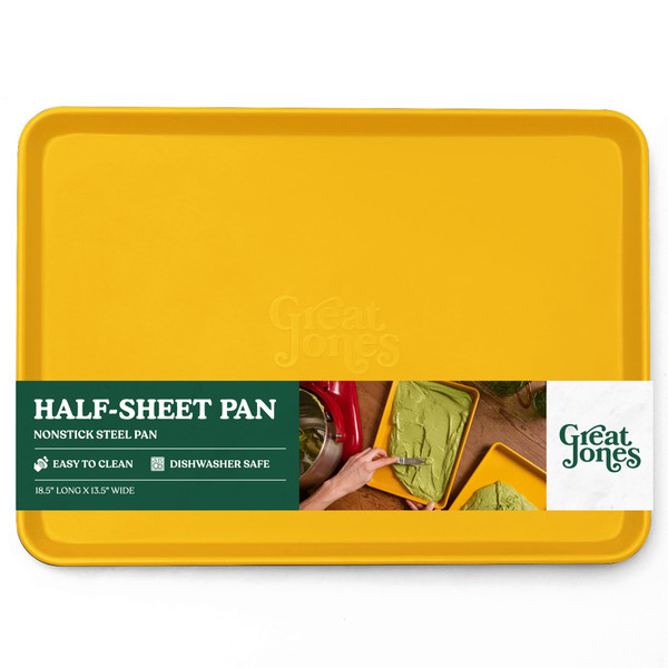 Great Jones Holy Sheet Pan (Mustard) | Nonstick, Half-Sheet Pan | Aluminized Steel, 18.5" x 13.5" | For Baking, Roasting, & Broiling | Premium Bakeware with Even Heat Distribution | Dishwasher-Safe