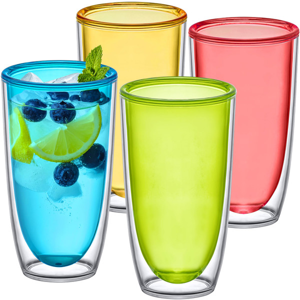 Amazing Abby - Andes - 22-Ounce Insulated Plastic Tumblers (Set of 4), Double-Wall Plastic Drinking Glasses, Mixed-Color Reusable Cups, BPA-Free, Shatter-Proof, Dishwasher-Safe