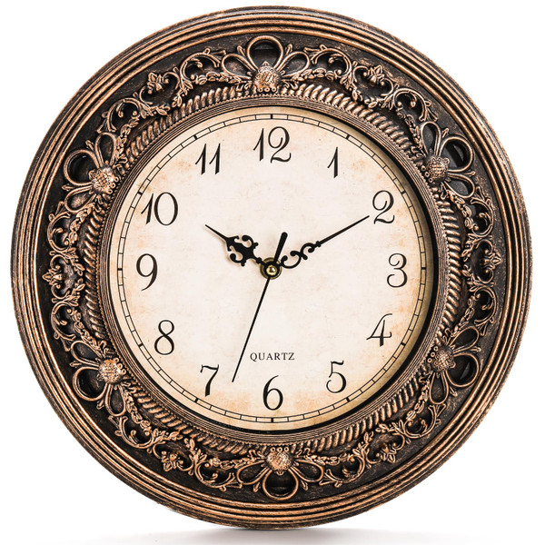 Pumtus Plastic Silent Wall Clock, 13 Inch Vintage Large Wall Clocks, Battery Operated Round Bathroom Clock, Non-Ticking Decorative Retro Analog Clocks for Living Room, Office, Kitchen, School