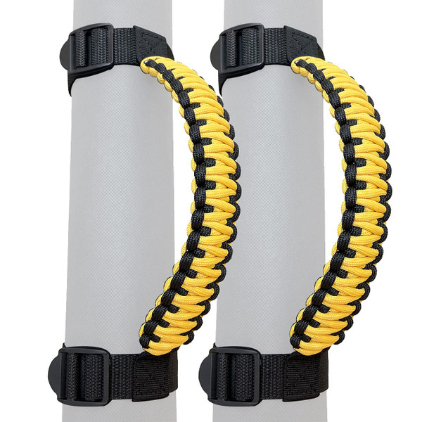 ROMASO Roll Bar Grab Handles for Jeep,Grip Handle for Jeep Wrangler YJ TJ JK JKU JL JLU,Paracord/250 Pounds Load,Black&Yellow,Pack of 2