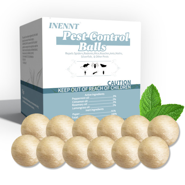12 Pack Silverfish Repellent Balls Indoor,Long-Lasting Indoor Insect & Rodent Repellent for Spider, Ant, Cockroach, Mouse, Silverfish - Natural, Safe for Pets & Kids, Powerful Peppermint Oil Infused