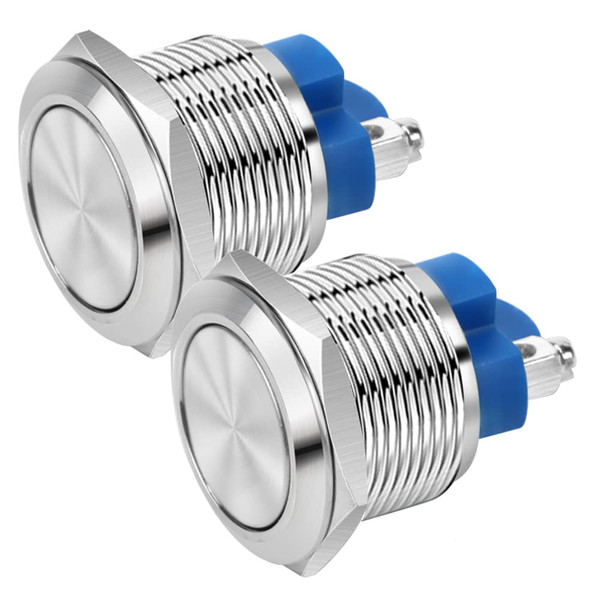Gebildet 2pcs 22mm Momentary Push Button 12V/24V/125V/250V/2A Screw Type Terminals Stainless Steel Metal Waterproof Button with 2 Screw Terminals Stainless Steel(Flat Head)