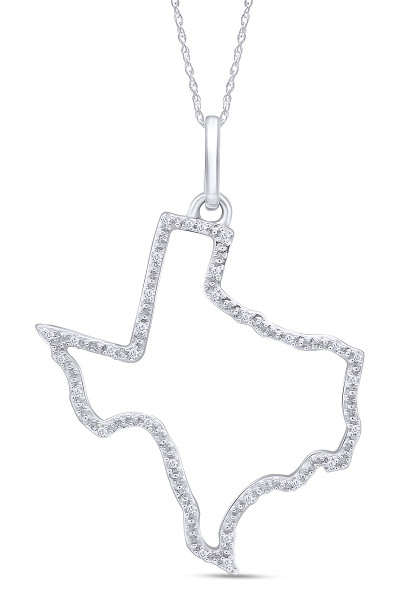 1/10 Cttw Natural Diamond Accent State of Texas Outline Pendant Necklace in 14K White Gold Over Sterling Silver (0.10 Cttw) 1/10 Cttw Natural Diamond Accent State of Texas Outline Pendant Necklace in 14K White Gold Over Sterling Silver (0.10 Cttw)