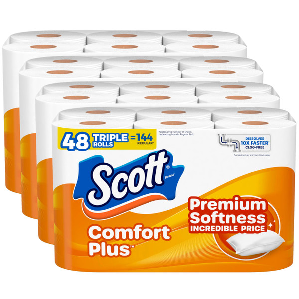 Scott ComfortPlus Toilet Paper, 48 Triple Rolls, 231 Sheets per Roll, Septic-Safe, 1-Ply Toilet Tissue (Packaging May Vary)