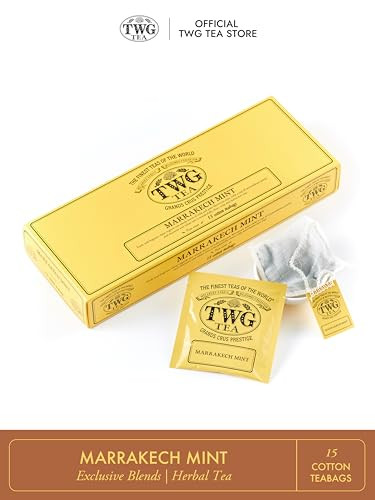 TWG Tea | Marrakech Mint | Herbal Tea | Mint Leaves | 15 Hand Sewn Cotton Teabags | Gift Set