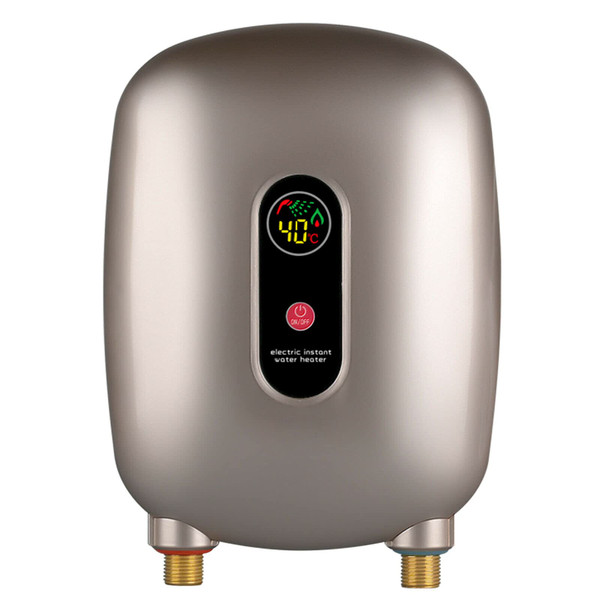 110V 3000W Mini Electric Tankless Instant Hot Water Heater with LCD Display Kitchen Washing Heating System,IPX4 Water-Proof,Gold