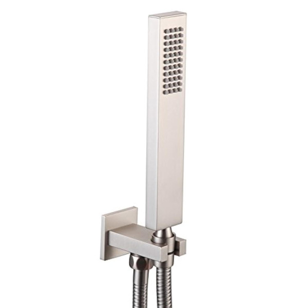 Ownace Square Solid Brass Brushed Nickel Hand Held Shower Head With Wall Connector and 1.5M Hose Set