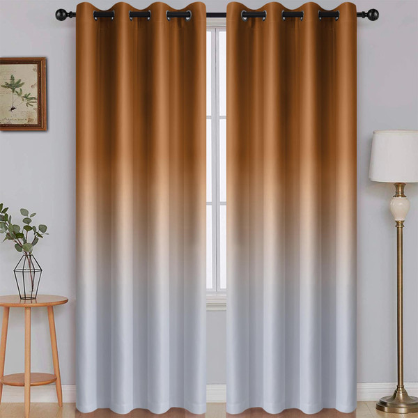 SimpleHome Ombre Room Darkening Curtains for Living Room, Light Blocking Burnt Orange to Grey White Thick Thermal Insulated Grommet Window Curtains Drapes for Bedroom, 2 Panels, 52x84 inches Length