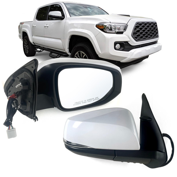 Lqito Right Passenger side Mirror Fits 2016-2022 Toyota Tacoma With Power Glass, Heated, Turn Signal丨Without Blind Spot Detection Match to White Paint Replace TO1321349 (7Pins)