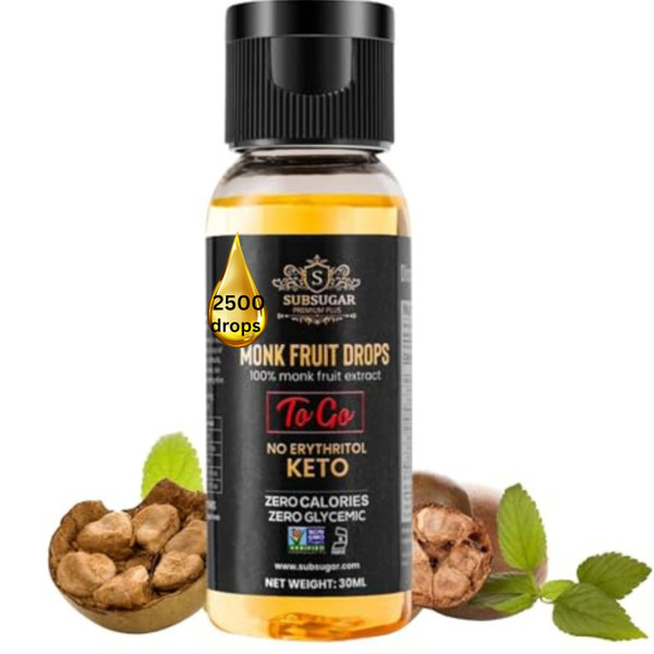 SubSugar Monk Fruit Drops Liquid Monk Fruit Sweetener, No Erythritol Sugar Alternative, Concentrated Syrup, Zero Calorie, Sugar-Free for Keto, Coffee, Tea, Food, Kosher, Non-GMO (30 ml)