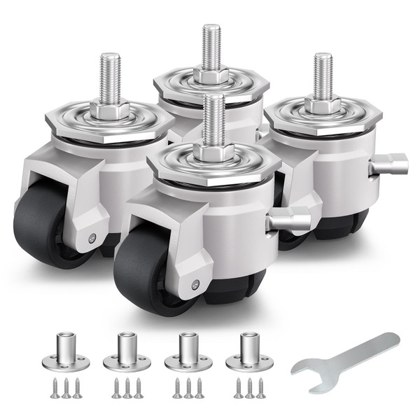 ANDUTEES Leveling Casters Set of 4, Heavy Duty Workbench Stem Caster Wheels with T-Nuts, Adjustable Retractable Industrial Castors,for Machine, Equipment Load 4400 Lbs (Stem Size 1/2" and M12)
