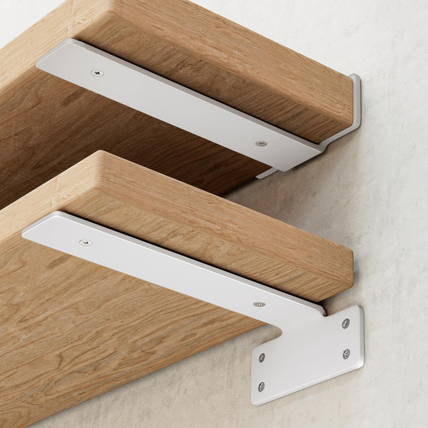 WEKIS 6 Inch Floating Shelf Brackets White, Hidden Invisible L Shelves Brackets, 1/5 Inch Heavy Duty Metal Industrial White Shelf Bracket Hardware Supports, 6 Pack Brackets for Wood Shelves