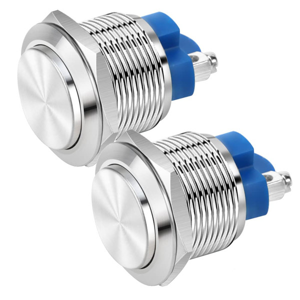 Gebildet 2pcs 22mm Momentary Push Button 12V/24V/125V/250V/2A Screw Type Terminals Stainless Steel Metal Waterproof Button with 2 Screw Terminals Stainless Steel(High Head)