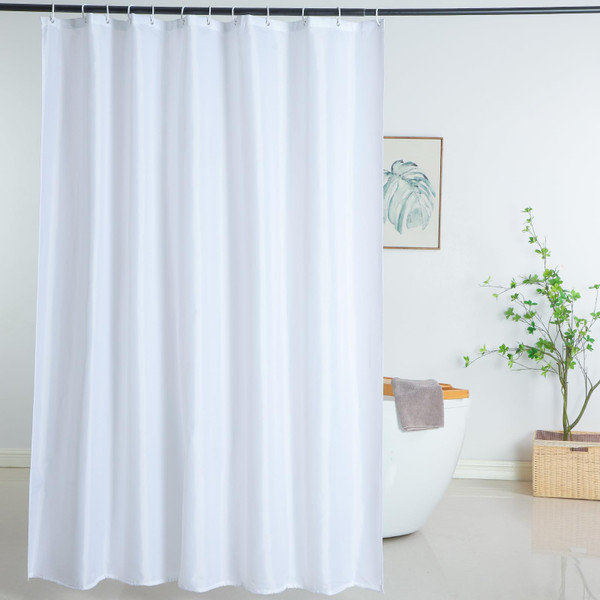 WellColor White Shower Curtain Liner 72 x 74 Inches Long, Water Repellent Polyester Bathroom Fabric Shower Curtains for Spa and Hotel Quality, Machine Washable WellColor White Shower Curtain Liner 72 x 74 Inches Long, Water Repellent Polyester Bathroom Fabric Shower Curtains for Spa and Hotel Quality, Machine Washable