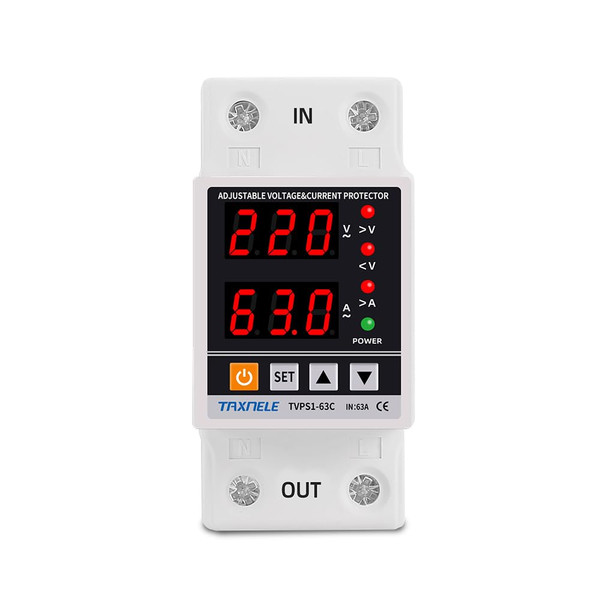 Dual Display 40A 63A 80A 230V Din Rail Intelligent Single Phase Digital Adjustable Surge Voltage Relay Surge Protector Overcurrent Protection Limit (63A)